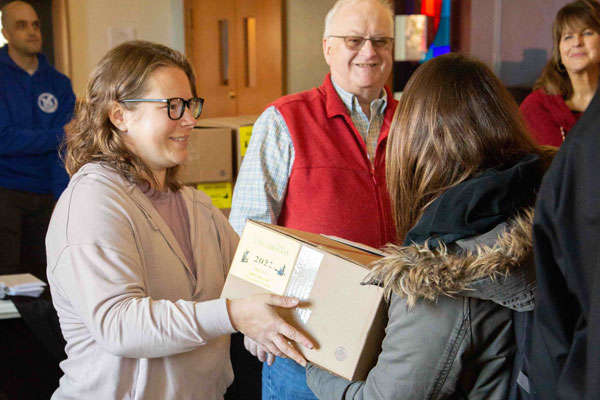 Morasch gives blessing boxes to students