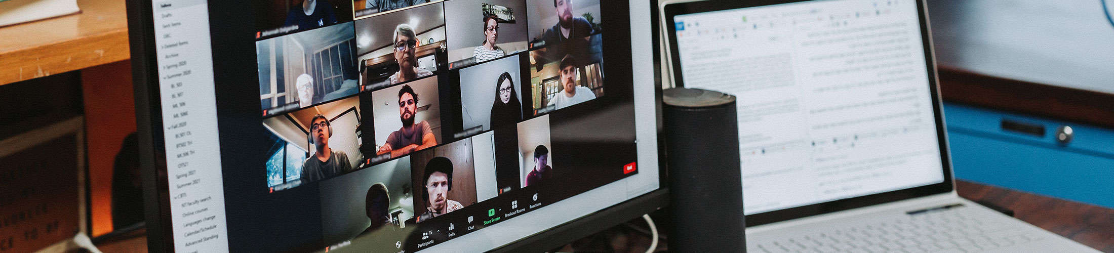 computer screen with Zoom call displayed